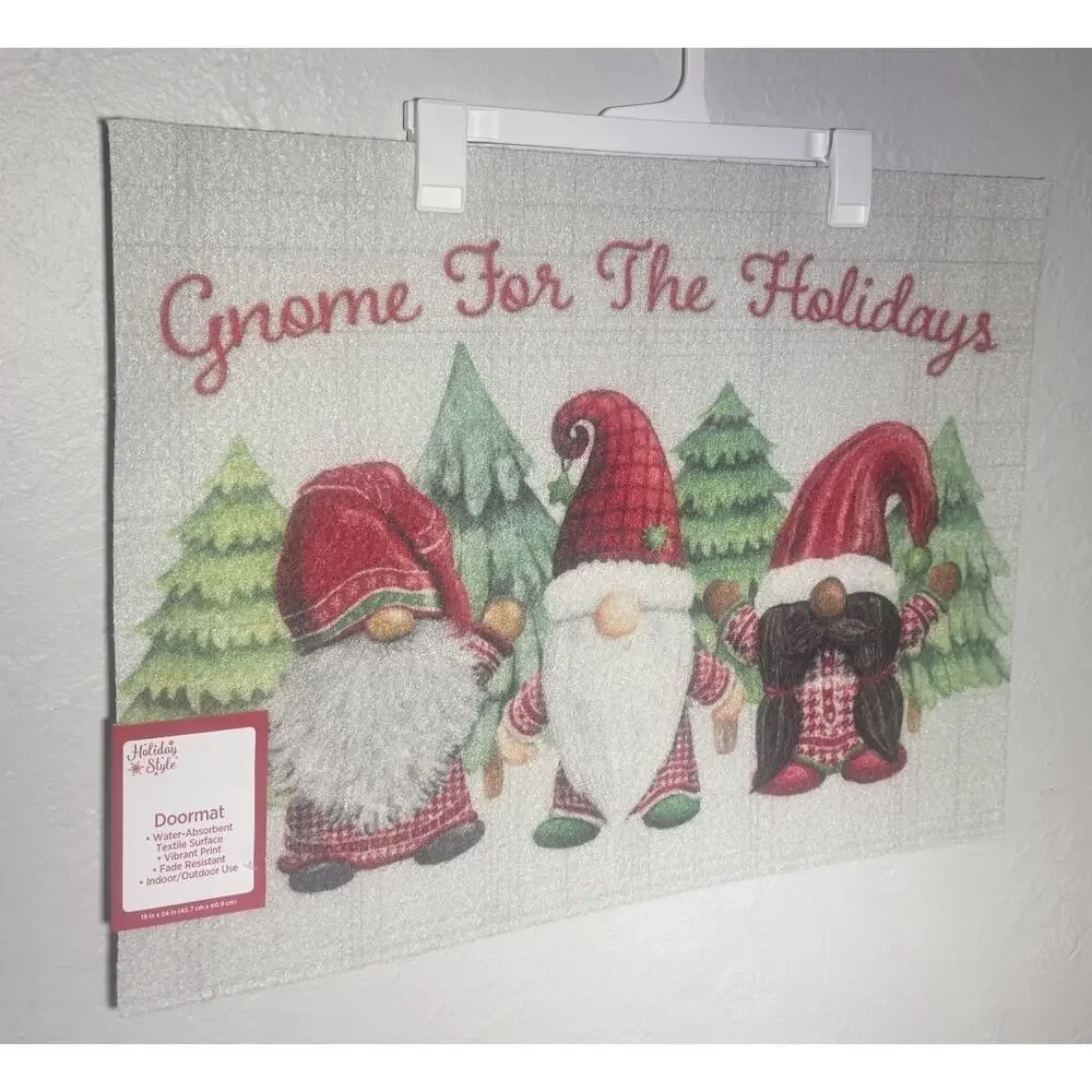 Holiday Style Doormat Rug “gnome Pine Trees” Red Truck Indoor/Outdoor 18”x24”